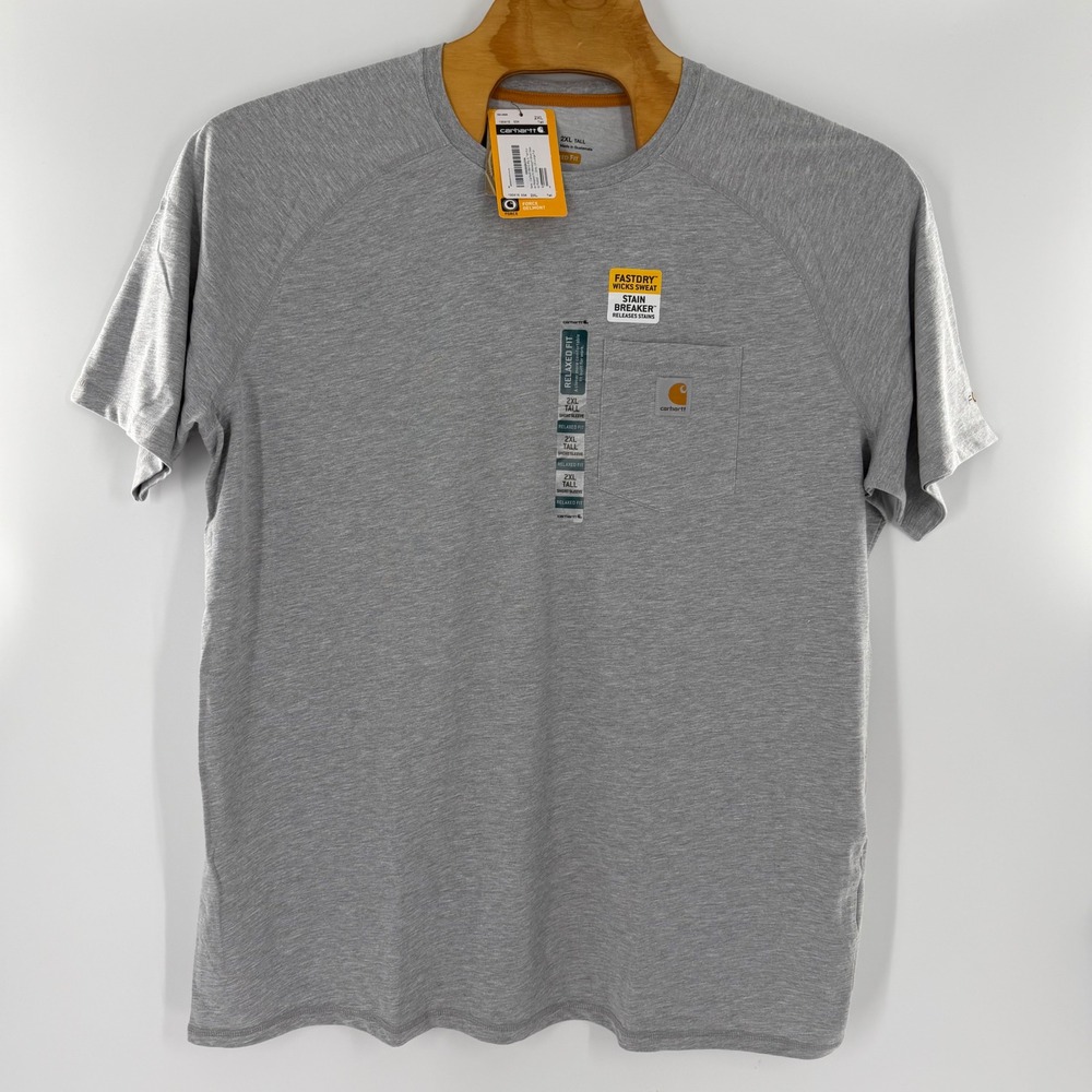 Carhartt Force Delmont Men 2XL Tall Gray Relaxed Fit Pocket T-Shirt 100410 034